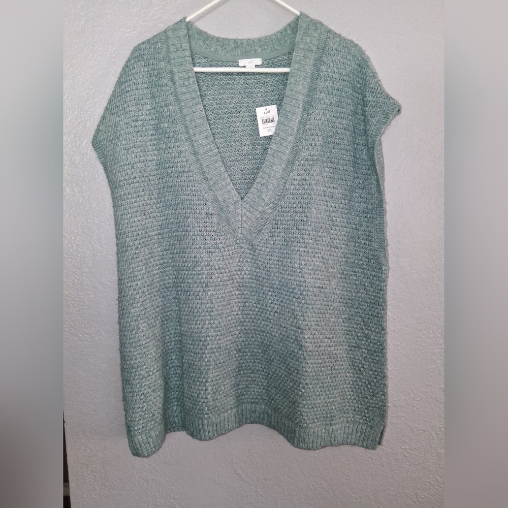 J Jill NWT Light Blue Textured Knit Cotton Blend Sweater Vest 2X